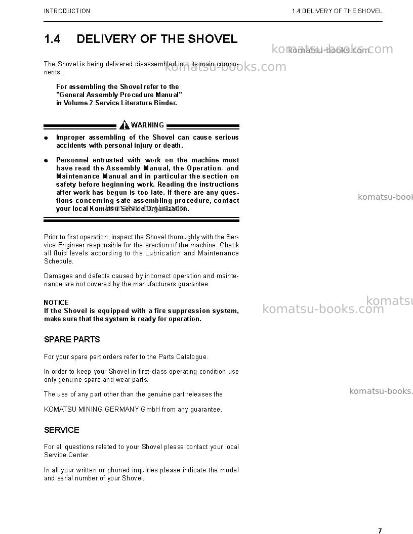 Komatsu pc4000-6deu Operation manual cover Page 7 Komatsu pc4000-6deu Operation manual cover Page 7