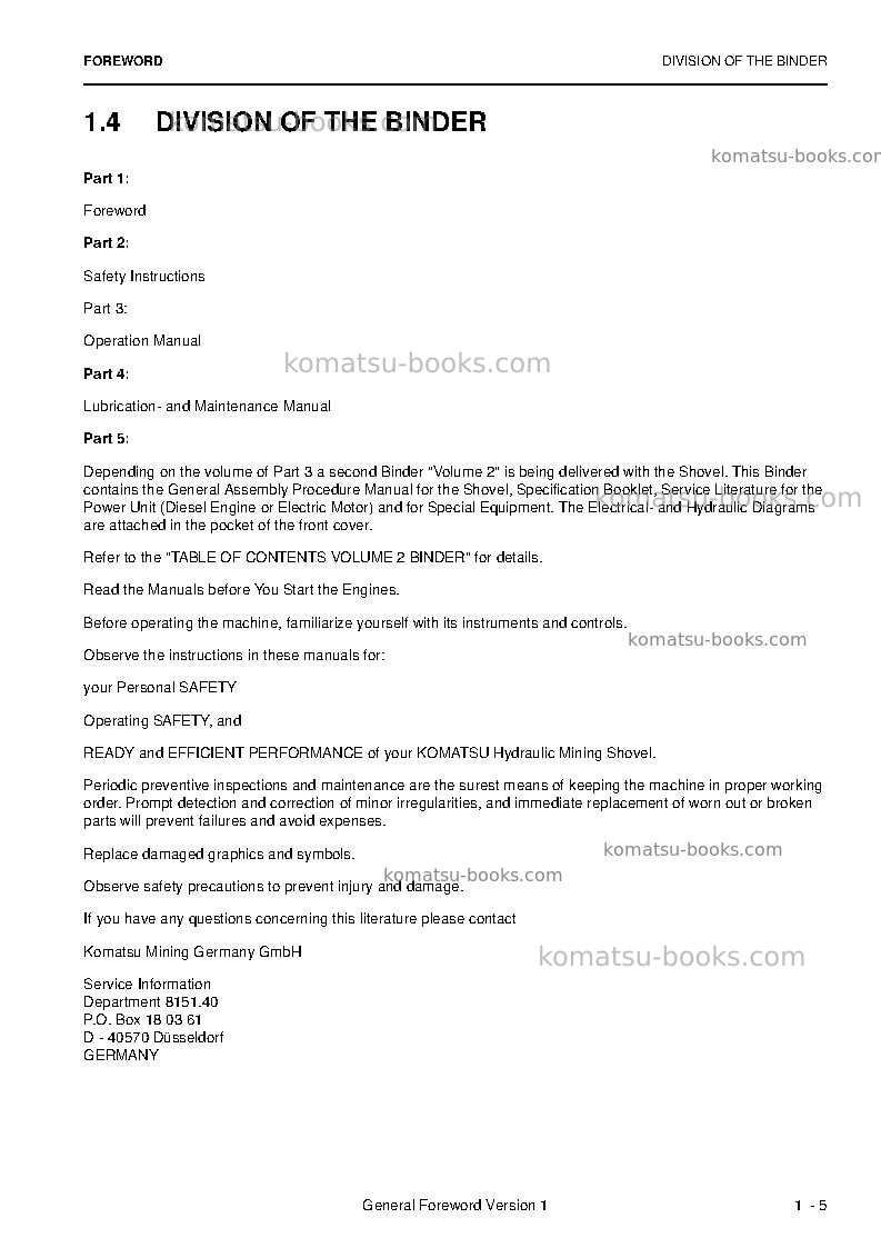 Komatsu pc4000-6deu Operation manual cover Page 7 Komatsu pc4000-6deu Operation manual cover Page 7