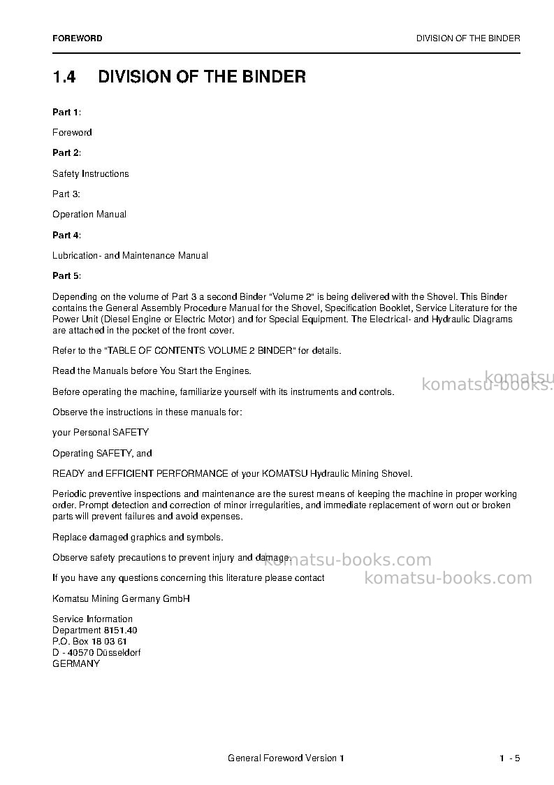 Komatsu pc4000-6deu Operation manual cover Page 7 Komatsu pc4000-6deu Operation manual cover Page 7