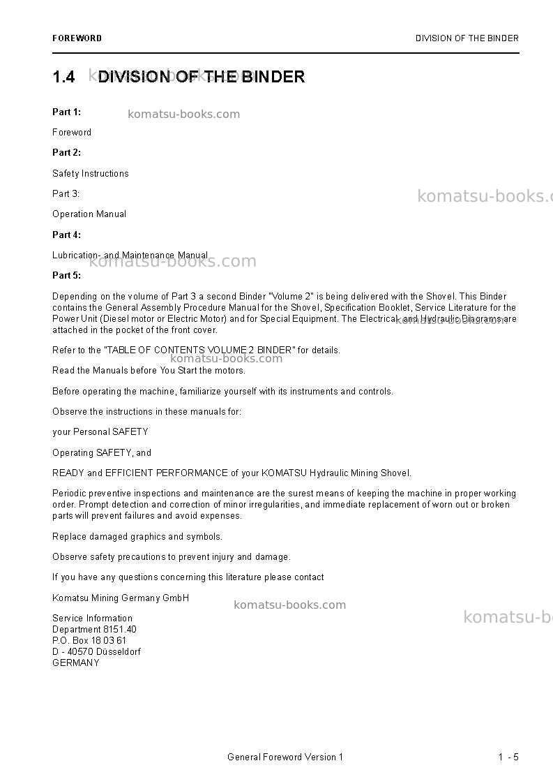 Komatsu pc4000-6deu Operation manual cover Page 7 Komatsu pc4000-6deu Operation manual cover Page 7
