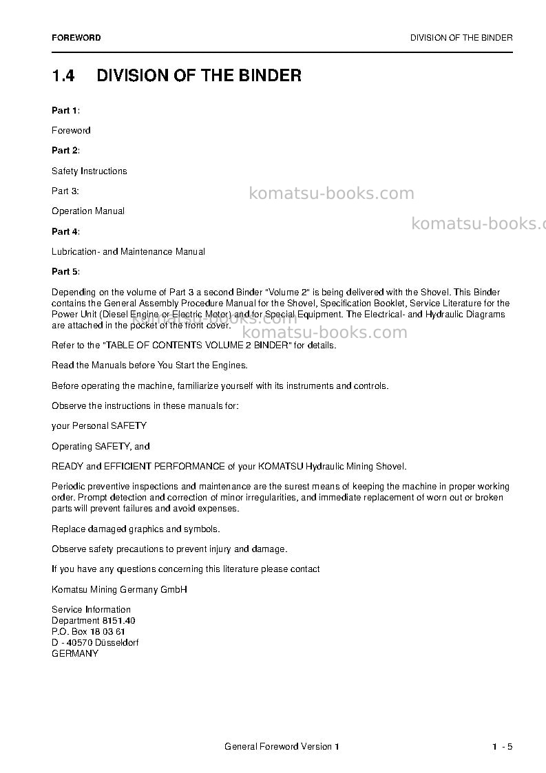 Komatsu pc4000-6deu Operation manual cover Page 7 Komatsu pc4000-6deu Operation manual cover Page 7