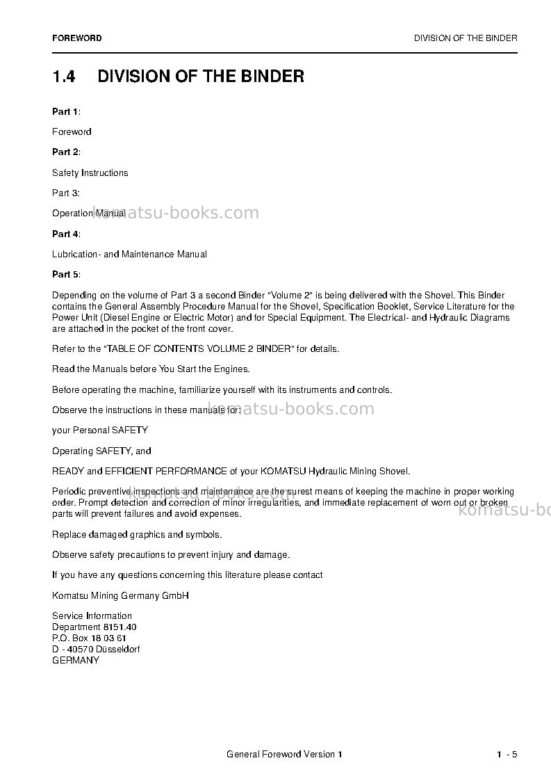 Komatsu pc4000-6deu Operation manual cover Page 7 Komatsu pc4000-6deu Operation manual cover Page 7