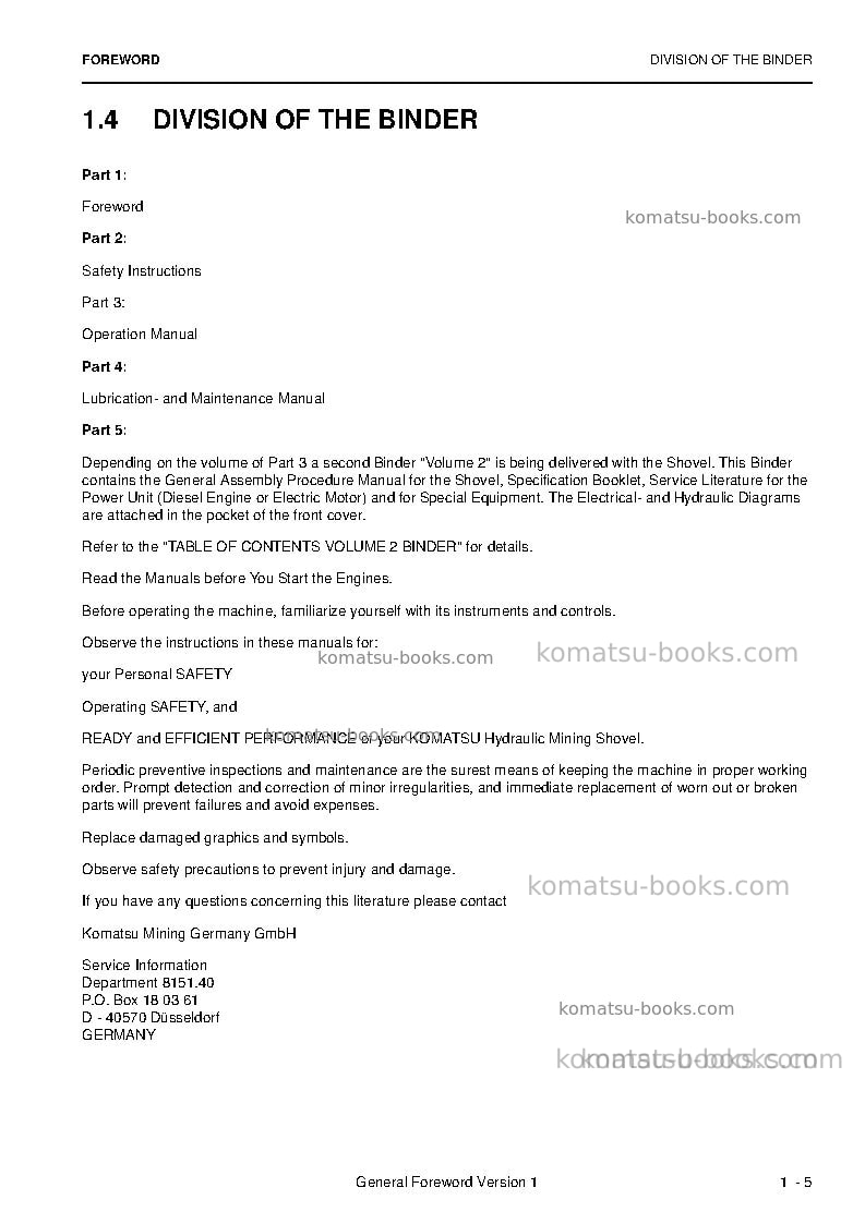 Komatsu pc4000-6deu Operation manual cover Page 7 Komatsu pc4000-6deu Operation manual cover Page 7