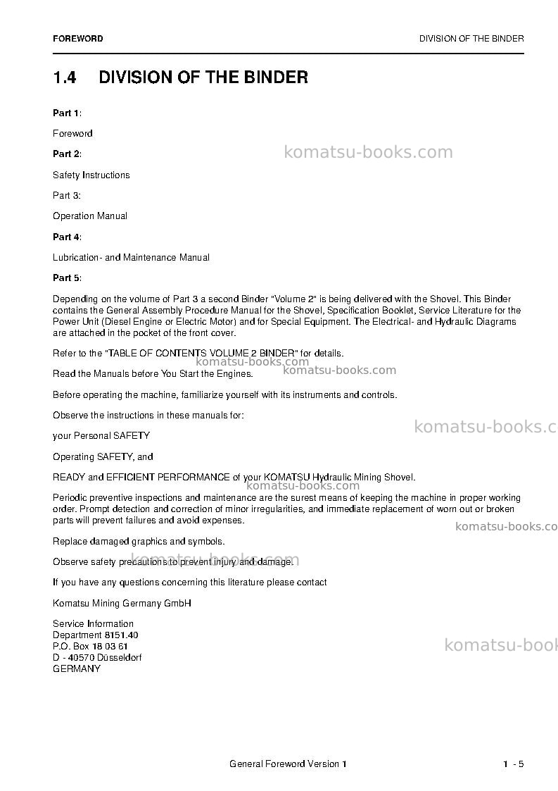 Komatsu pc4000-6deu Operation manual cover Page 7 Komatsu pc4000-6deu Operation manual cover Page 7