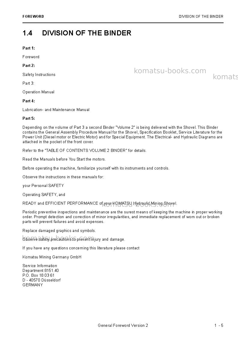 Komatsu pc4000-6deu Operation manual cover Page 7 Komatsu pc4000-6deu Operation manual cover Page 7