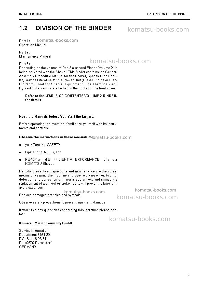 Komatsu pc3000-6deu Repair & maintenance cover Page 7 Komatsu pc3000-6deu Repair & maintenance cover Page 7