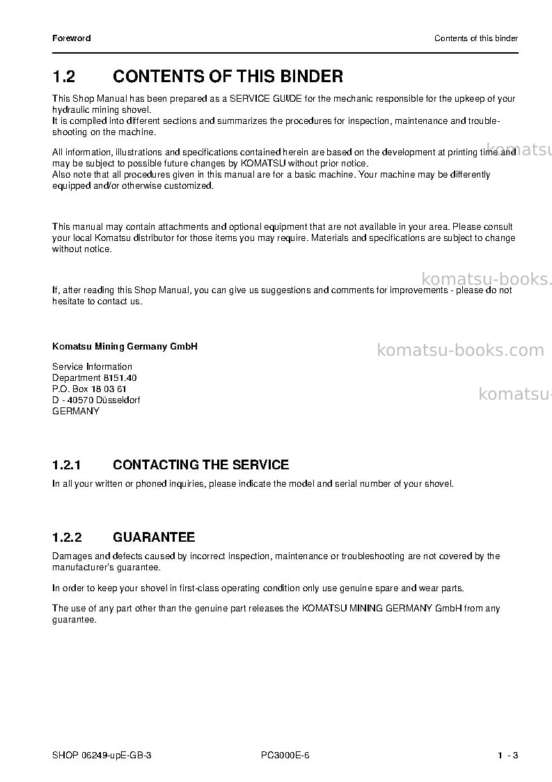 Komatsu pc3000e-6deu Repair & maintenance cover Page 7 Komatsu pc3000e-6deu Repair & maintenance cover Page 7