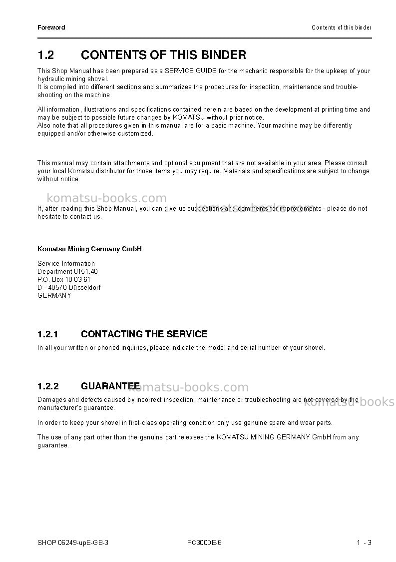 Komatsu pc3000e-6deu Repair & maintenance cover Page 7 Komatsu pc3000e-6deu Repair & maintenance cover Page 7