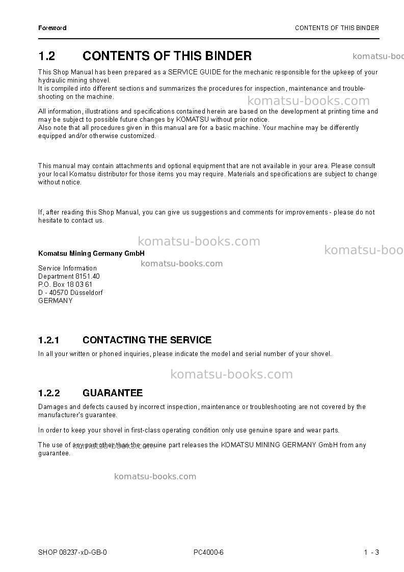 Komatsu pc4000-6deu Repair & maintenance cover Page 7 Komatsu pc4000-6deu Repair & maintenance cover Page 7