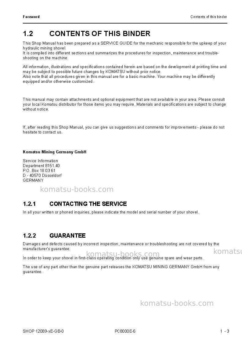 Komatsu pc8000e-6deu Repair & maintenance cover Page 7 Komatsu pc8000e-6deu Repair & maintenance cover Page 7
