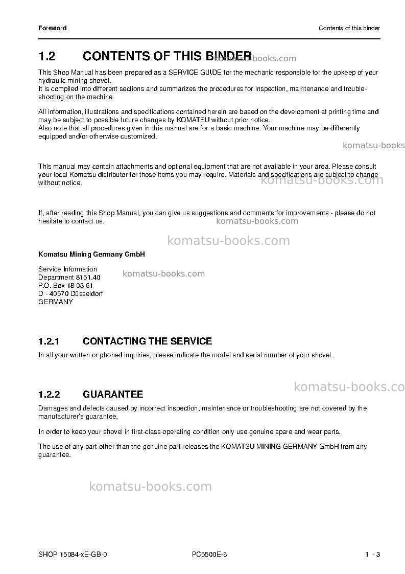 Komatsu pc5500e-6deu Repair & maintenance cover Page 7 Komatsu pc5500e-6deu Repair & maintenance cover Page 7