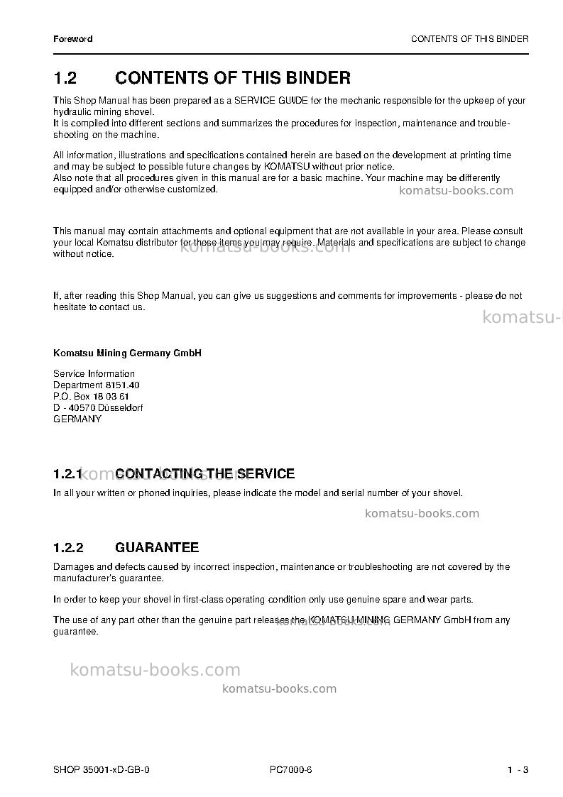 Komatsu pc7000-6deu Repair & maintenance cover Page 7 Komatsu pc7000-6deu Repair & maintenance cover Page 7