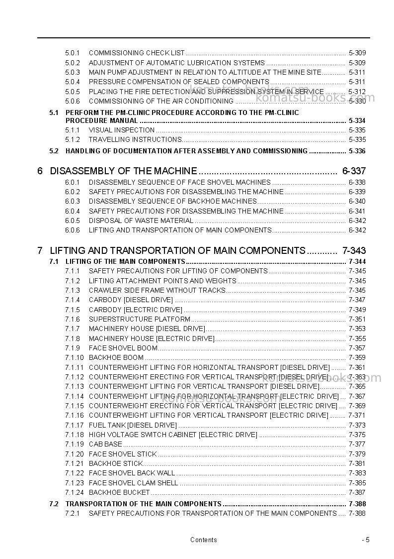 Komatsu pc5500-6deu Field assembly manual cover Page 7 Komatsu pc5500-6deu Field assembly manual cover Page 7