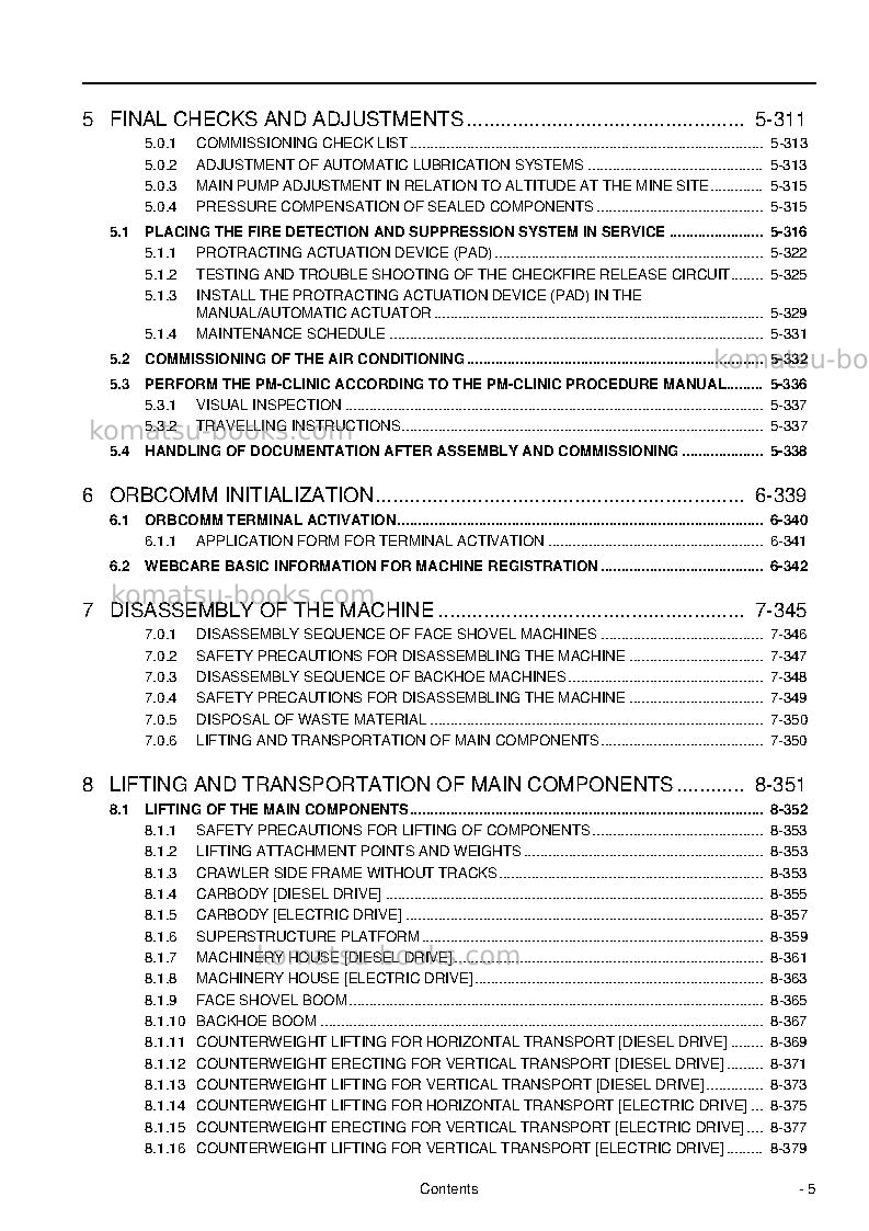 Komatsu pc5500-6deu-diesel Field assembly manual cover Page 7 Komatsu pc5500-6deu-diesel Field assembly manual cover Page 7
