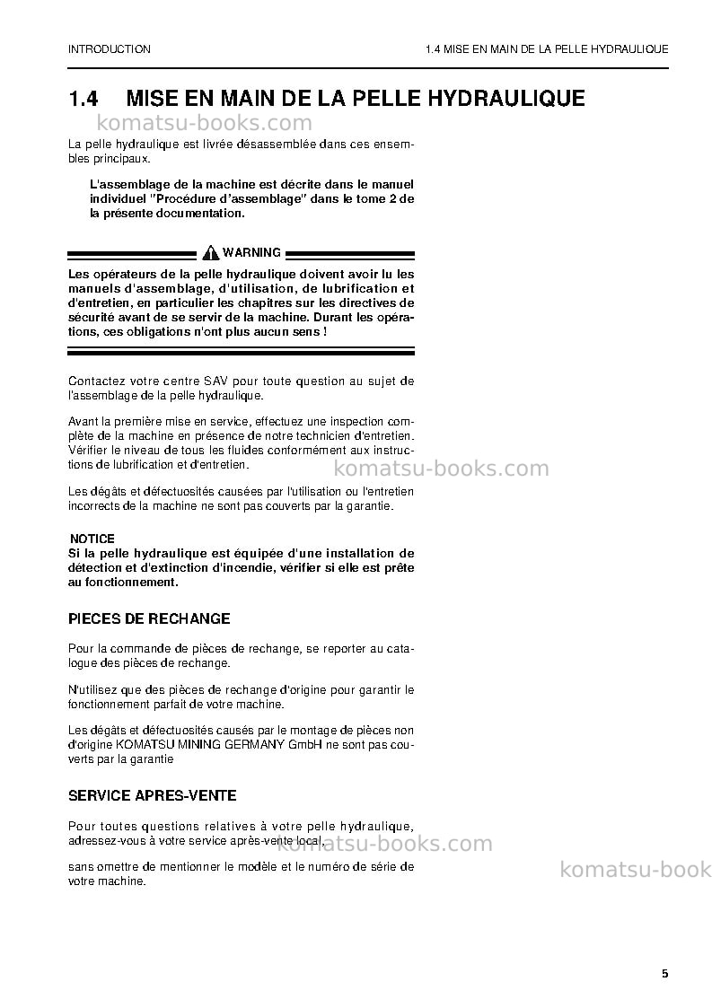 Komatsu pc3000-6deu Manuel d'utilisation couverture Page 7 Komatsu pc3000-6deu Manuel d'utilisation couverture Page 7