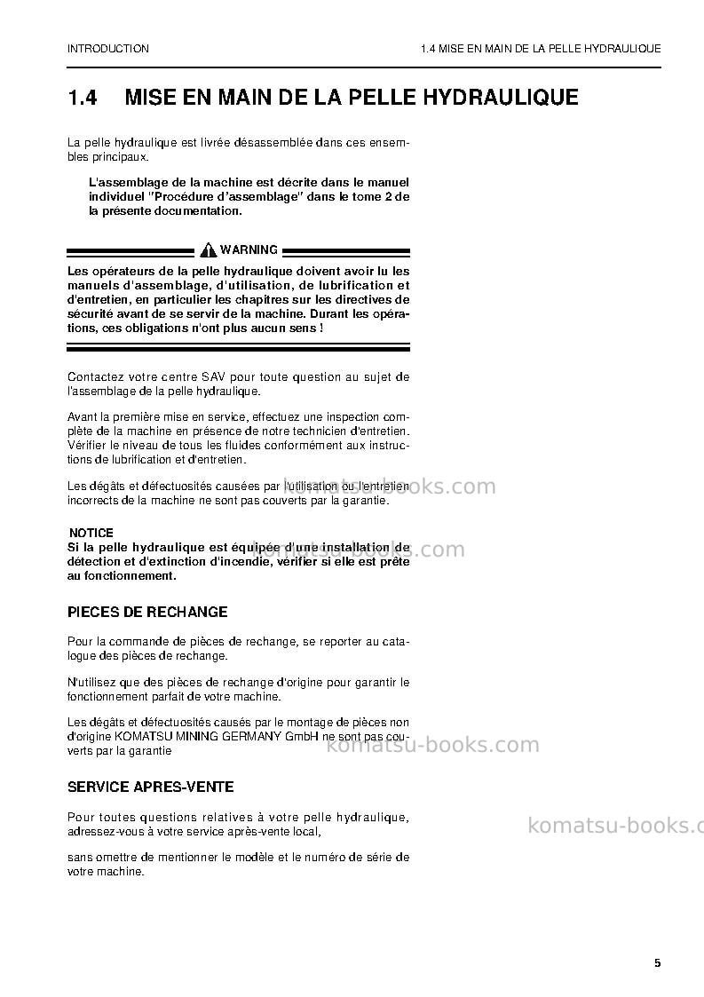 Komatsu pc3000-6deu Manuel d'utilisation couverture Page 7 Komatsu pc3000-6deu Manuel d'utilisation couverture Page 7
