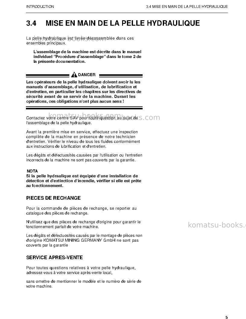 Komatsu pc3000-6deu Manuel d'utilisation couverture Page 7