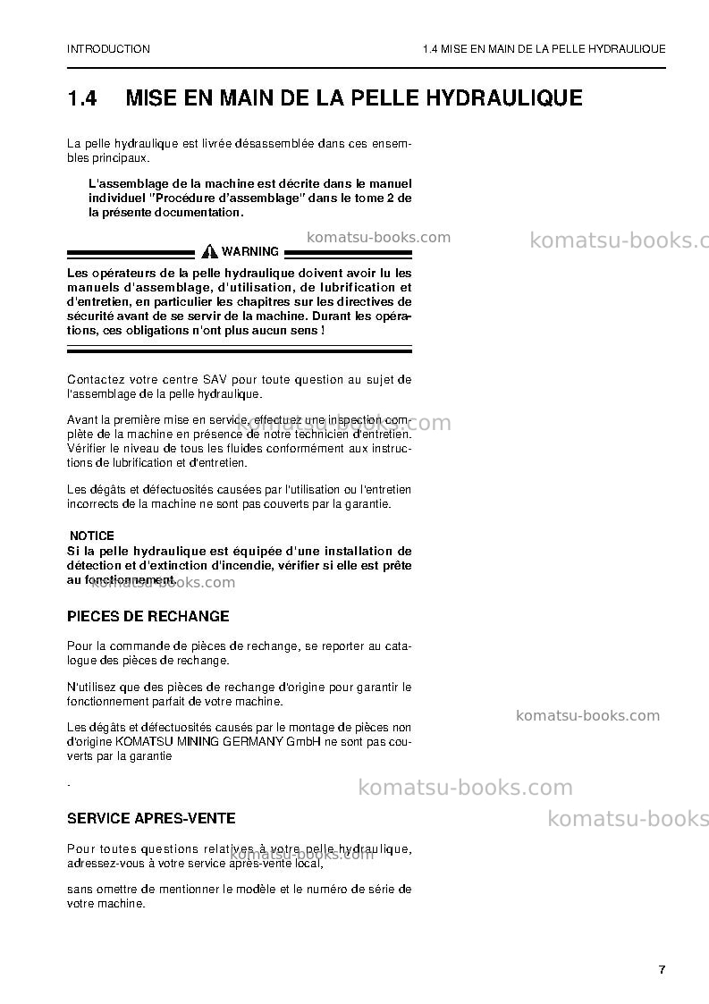 Komatsu pc5500-6deu Manuel d'utilisation couverture Page 7 Komatsu pc5500-6deu Manuel d'utilisation couverture Page 7