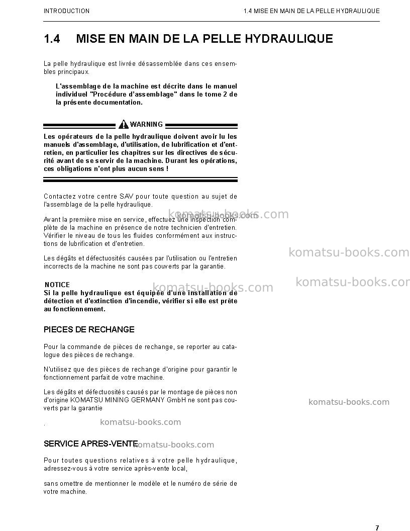Komatsu pc5500-6deu Manuel d'utilisation couverture Page 7 Komatsu pc5500-6deu Manuel d'utilisation couverture Page 7