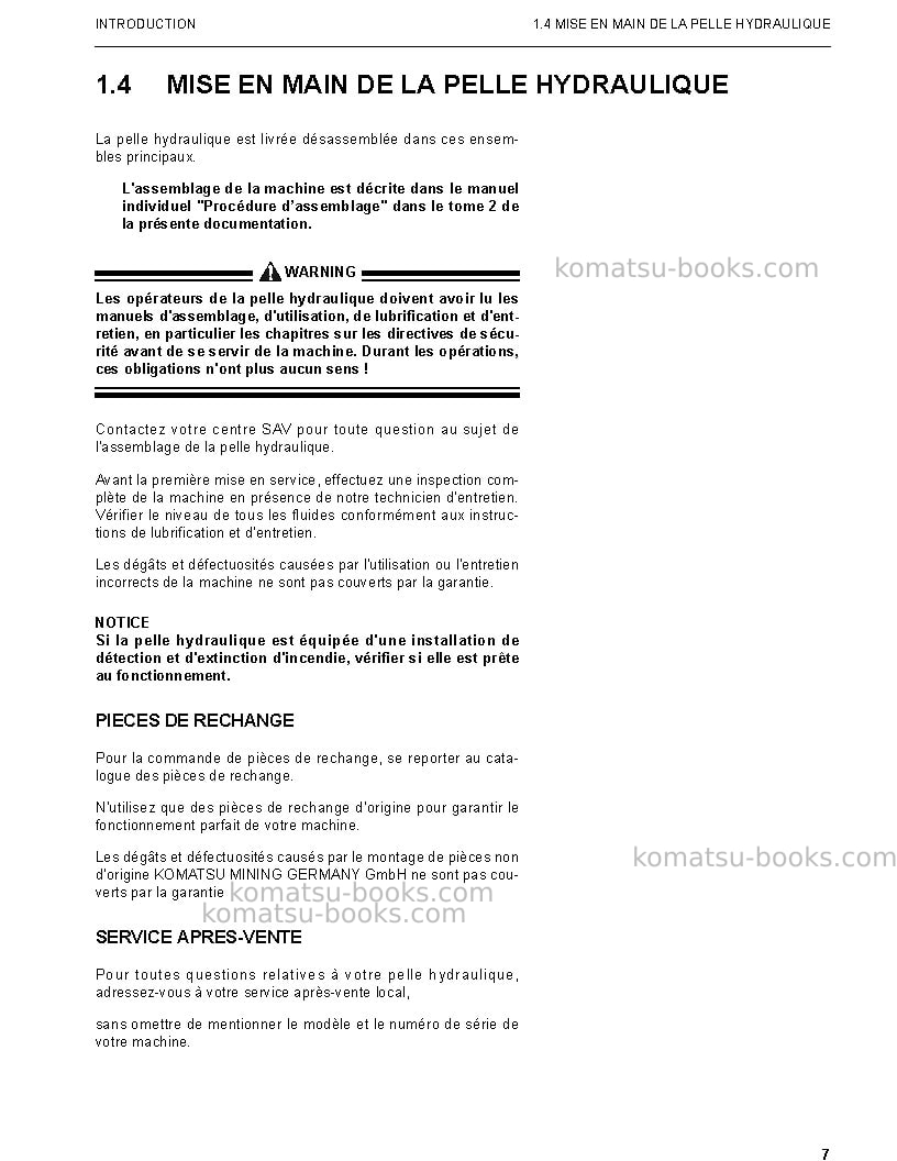 Komatsu pc3000-6deu Manuel d'utilisation couverture Page 7