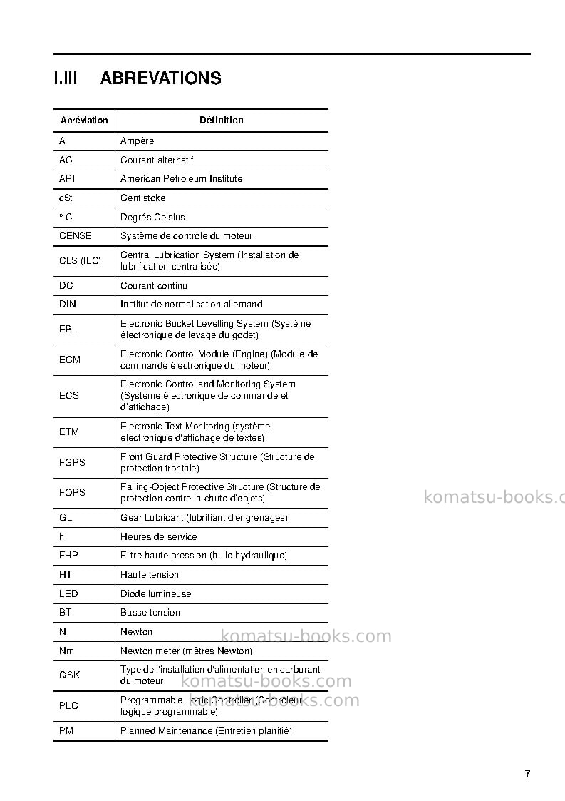Komatsu pc3000-6deu Réparation et maintenance couverture Page 7 Komatsu pc3000-6deu Réparation et maintenance couverture Page 7