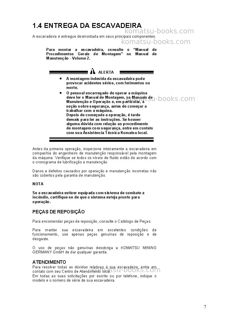 Komatsu pc4000-6deu-electric motor Manual de operação capa Página 7 Komatsu pc4000-6deu-electric motor Manual de operação capa Página 7