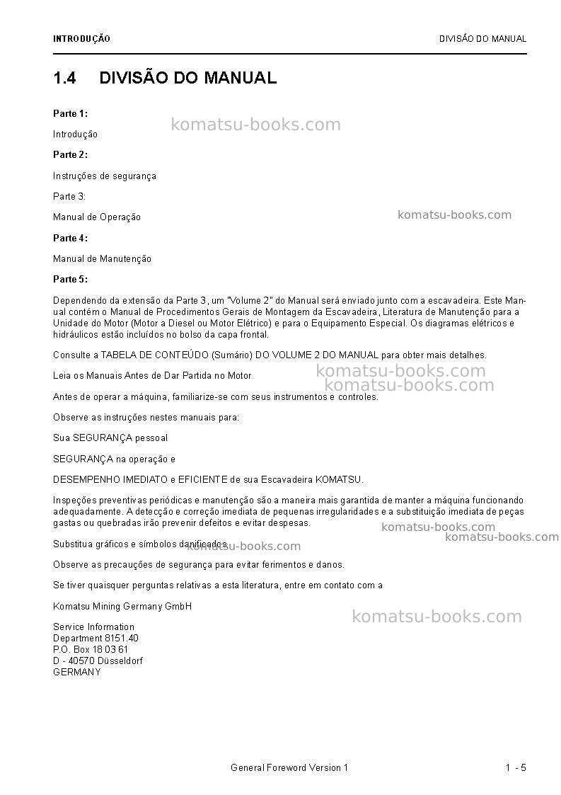 Komatsu pc4000e-6deu Manual de operação capa Página 7 Komatsu pc4000e-6deu Manual de operação capa Página 7