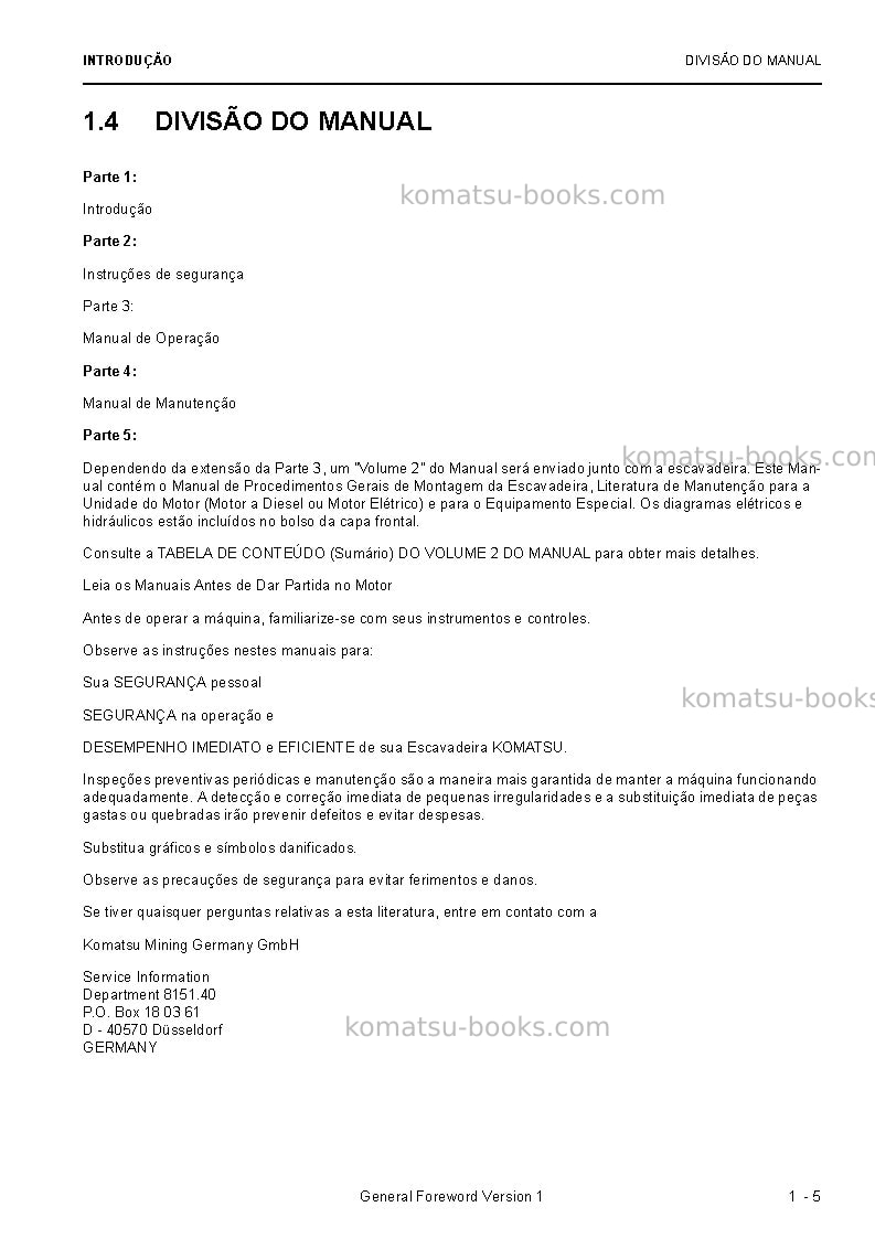 Komatsu pc4000e-6deu Manual de operação capa Página 7 Komatsu pc4000e-6deu Manual de operação capa Página 7
