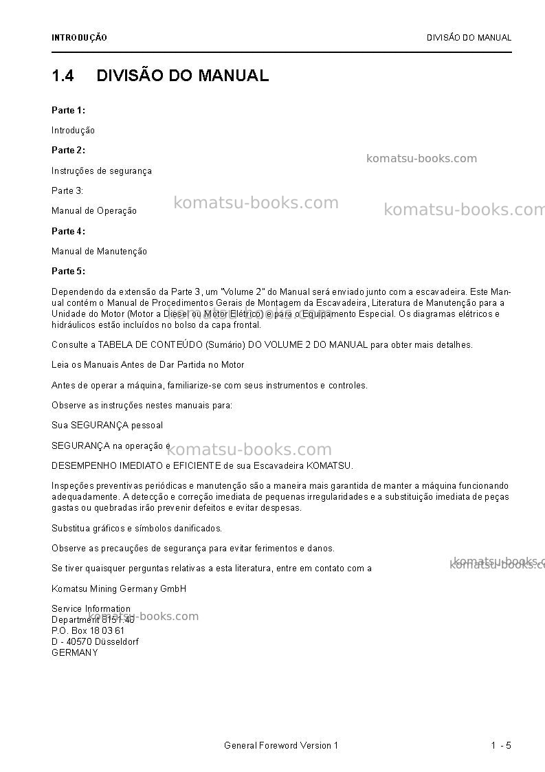 Komatsu pc8000e-6deu Manual de operação capa Página 7 Komatsu pc8000e-6deu Manual de operação capa Página 7