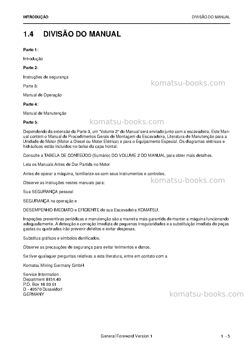 Komatsu pc5500e-6deu Manual de operação capa Página 7 Komatsu pc5500e-6deu Manual de operação capa Página 7