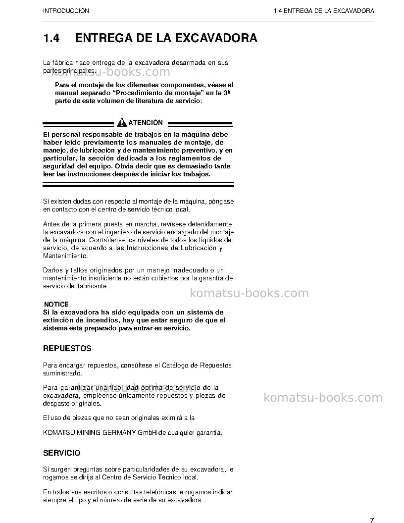 Komatsu pc3000-6deu Manual de operación cover Page 7