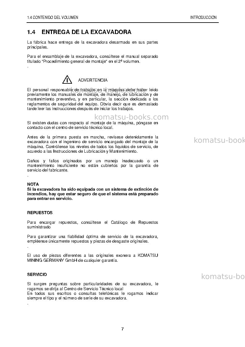 Komatsu pc8000-6deu-electric motor Manual de operación cover Page 7 Komatsu pc8000-6deu-electric motor Manual de operación cover Page 7