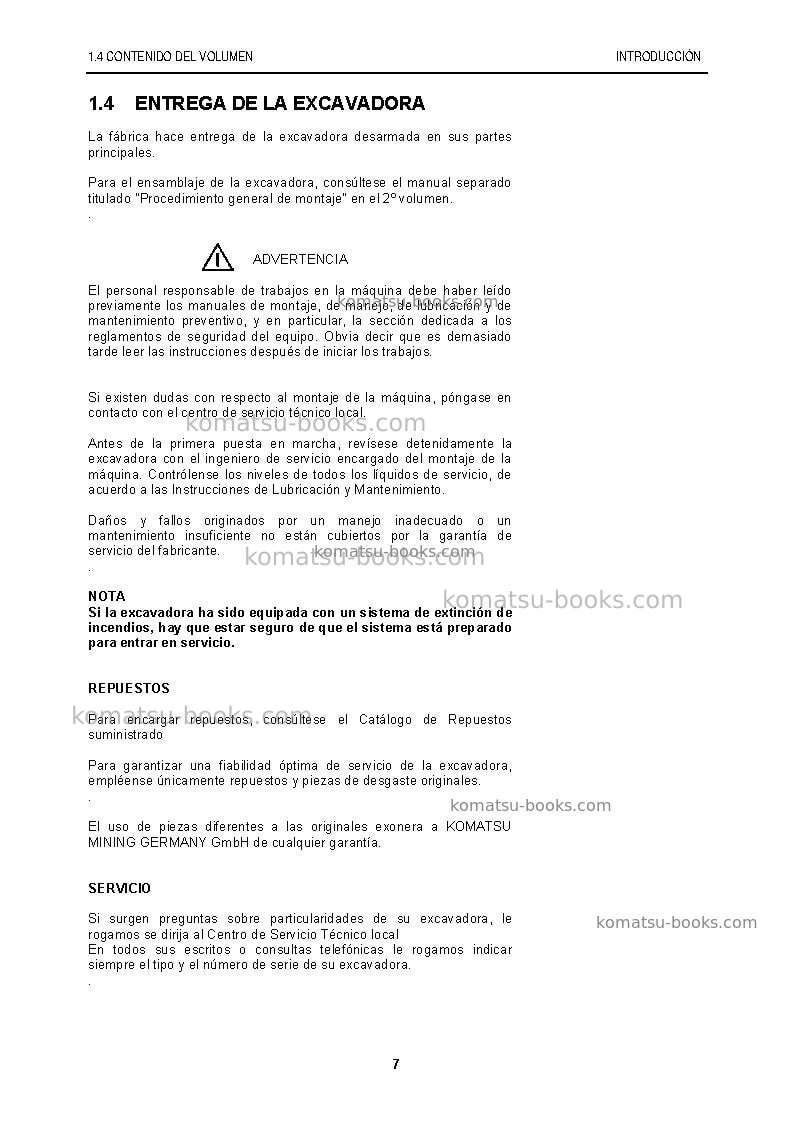 Komatsu pc8000-6deu-electric motor Manual de operación cover Page 7 Komatsu pc8000-6deu-electric motor Manual de operación cover Page 7