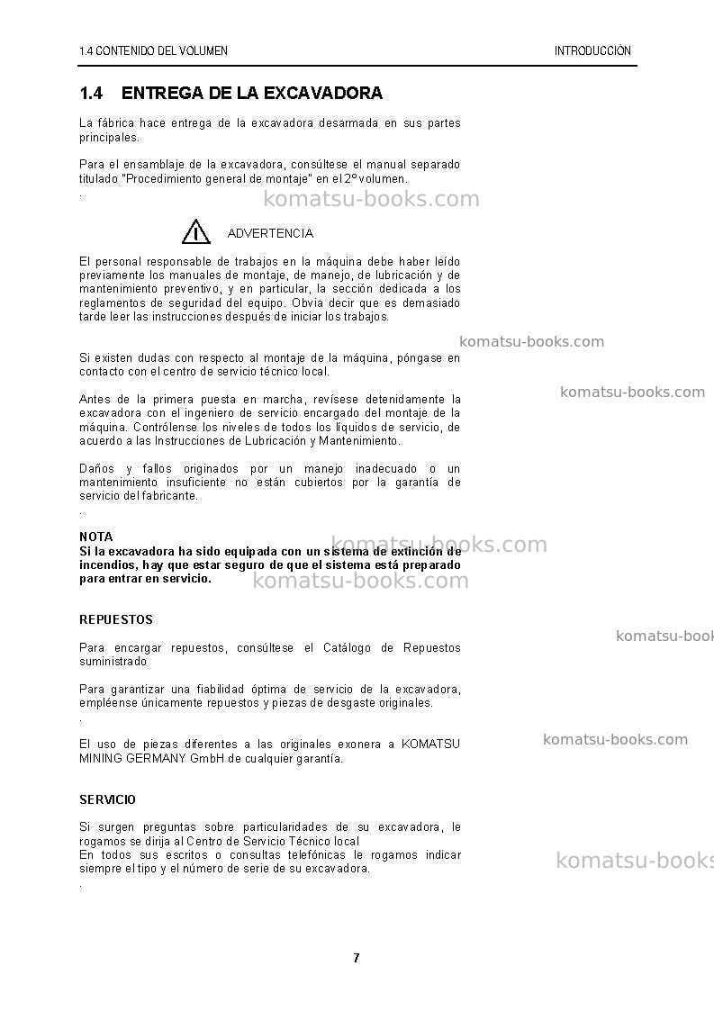 Komatsu pc8000-6deu-electric motor Manual de operación cover Page 7