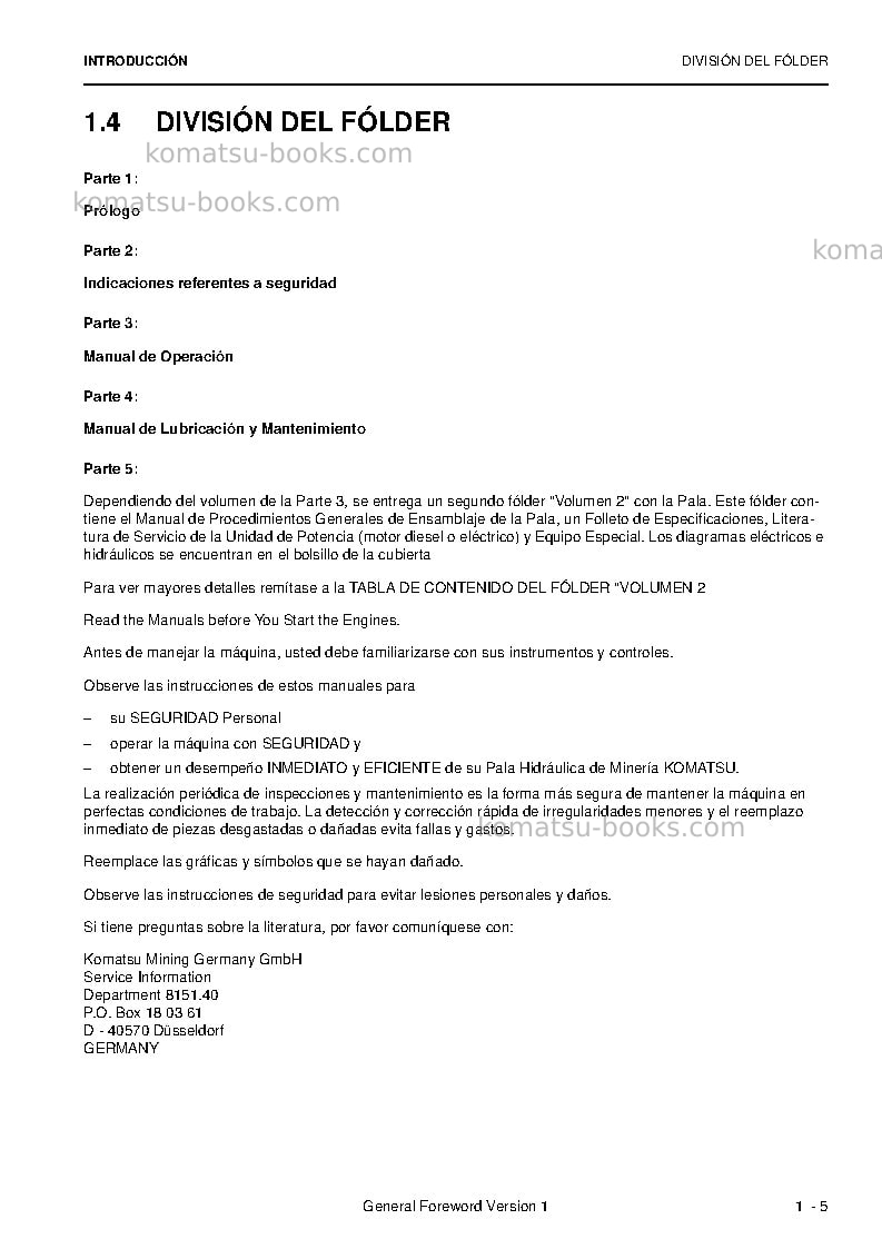 Komatsu pc8000e-6deu Manual de operación cover Page 7 Komatsu pc8000e-6deu Manual de operación cover Page 7