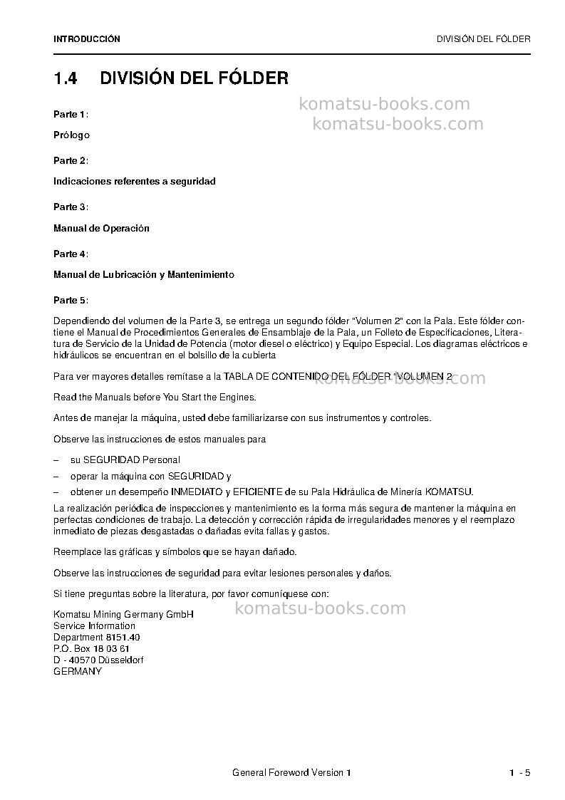 Komatsu pc8000e-6deu Manual de operación cover Page 7 Komatsu pc8000e-6deu Manual de operación cover Page 7
