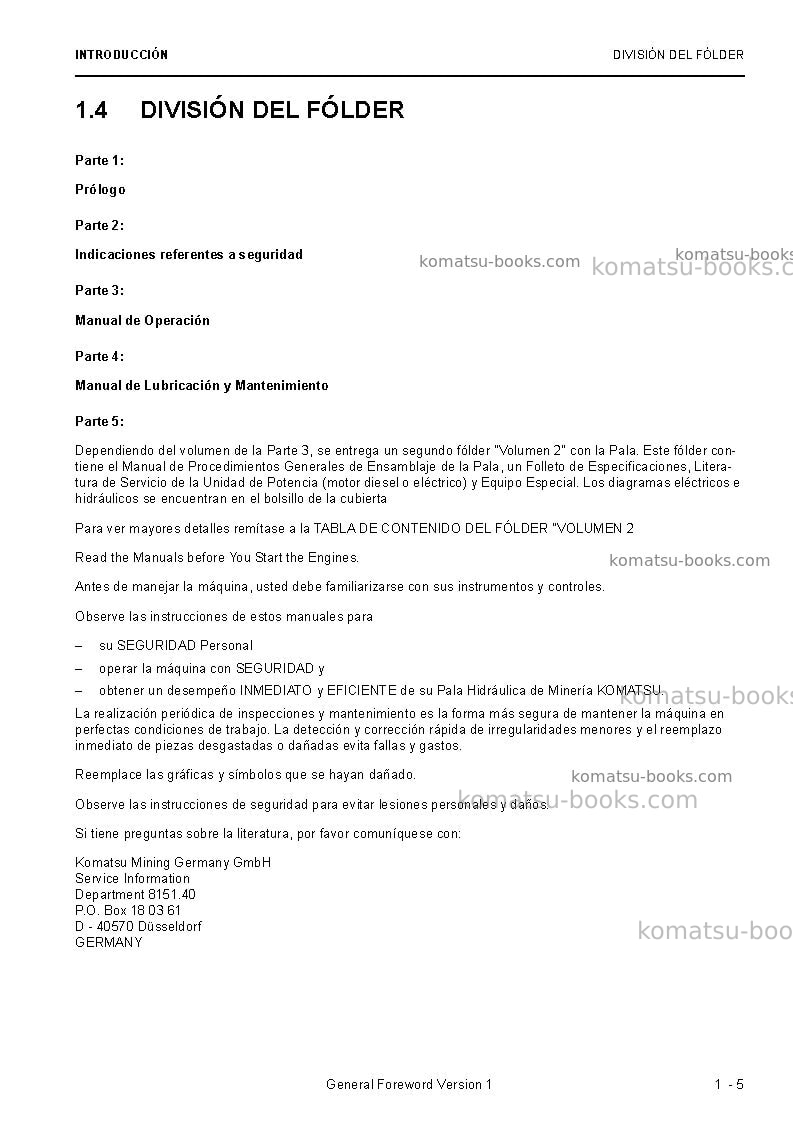 Komatsu pc5500-6deu Manual de operación cover Page 7 Komatsu pc5500-6deu Manual de operación cover Page 7