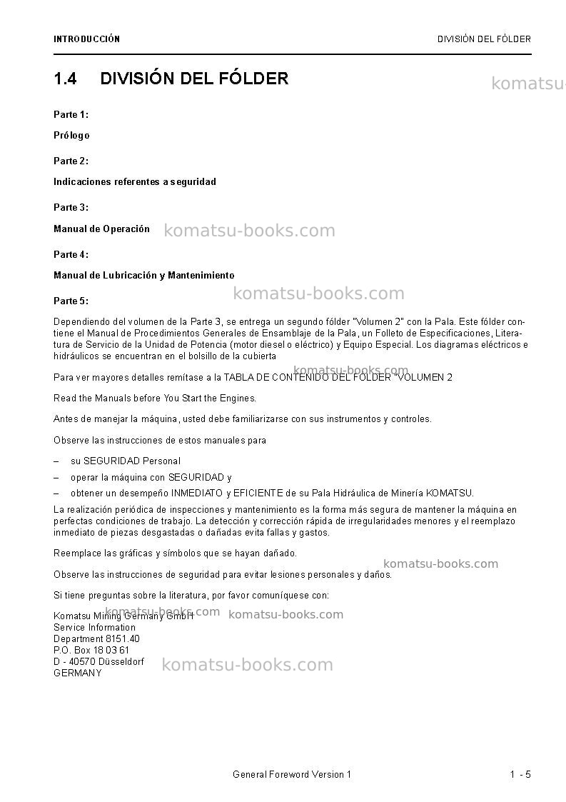 Komatsu pc4000-6deu Manual de operación cover Page 7 Komatsu pc4000-6deu Manual de operación cover Page 7