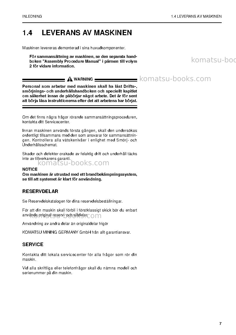 Komatsu pc5500-6deu Operation manual cover Page 7 Komatsu pc5500-6deu Operation manual cover Page 7