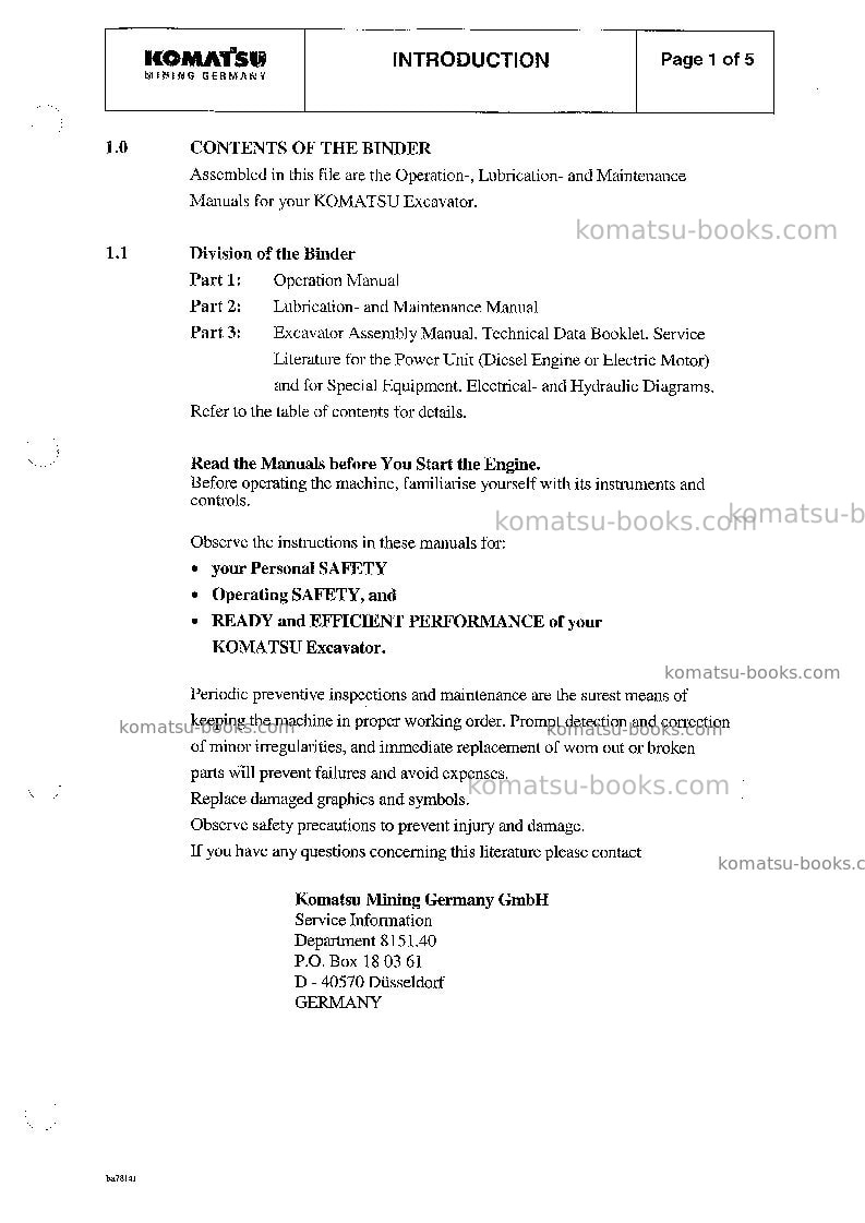 Komatsu h285sdeu Operation manual cover Page 7