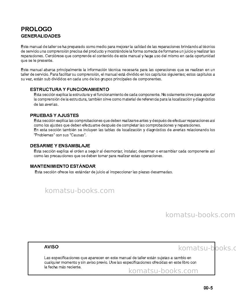 Komatsu hd785-5jpn Reparación y mantenimiento cover Page 7