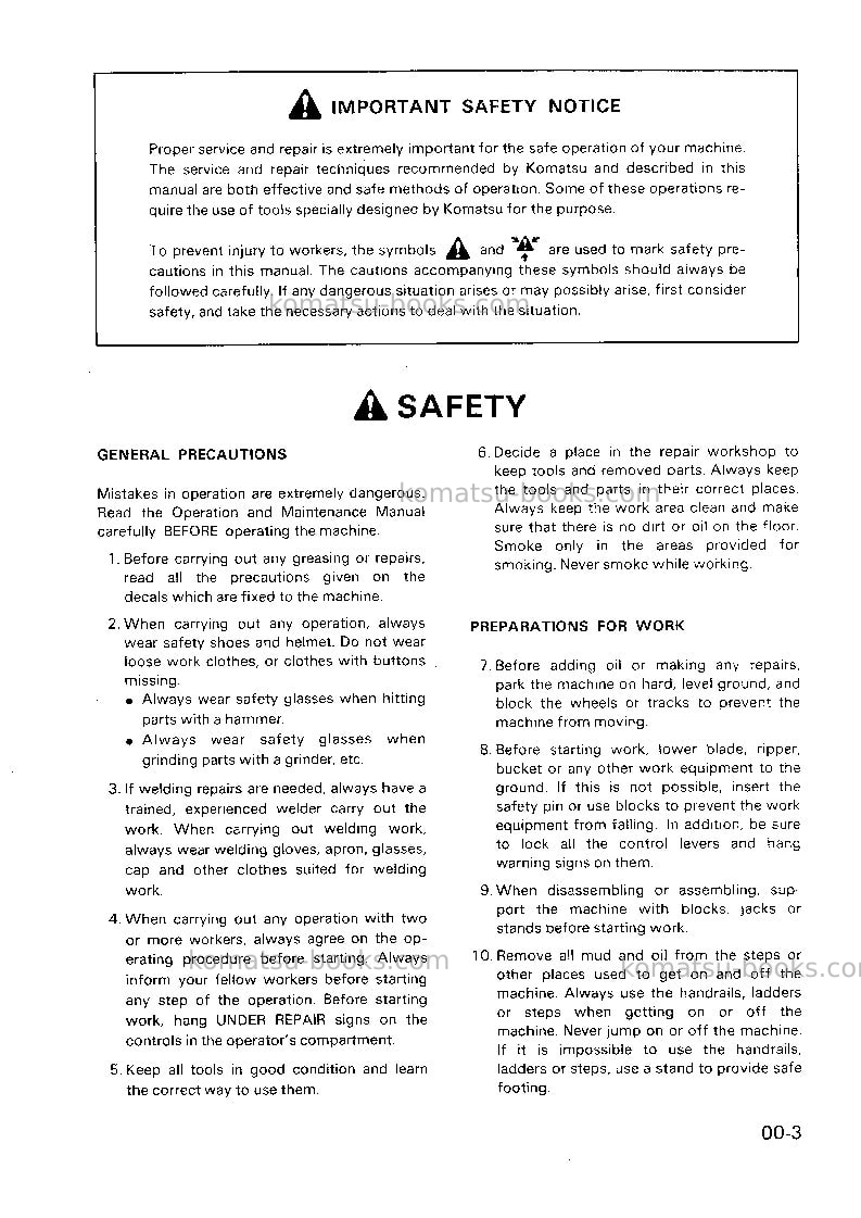 Komatsu pc240-5gbr-kp Repair & maintenance cover Page 7 Komatsu pc240-5gbr-kp Repair & maintenance cover Page 7