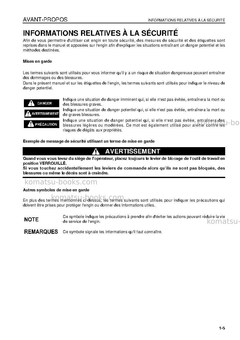 Komatsu d61ex-15bra-e0 Manuel d'utilisation couverture Page 7 Komatsu d61ex-15bra-e0 Manuel d'utilisation couverture Page 7