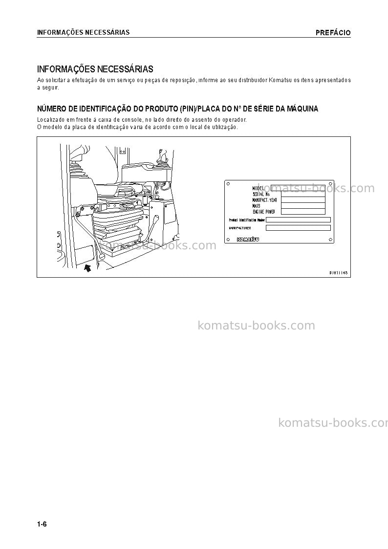 Komatsu d375a-6jpn Manual de operação capa Página 7 Komatsu d375a-6jpn Manual de operação capa Página 7
