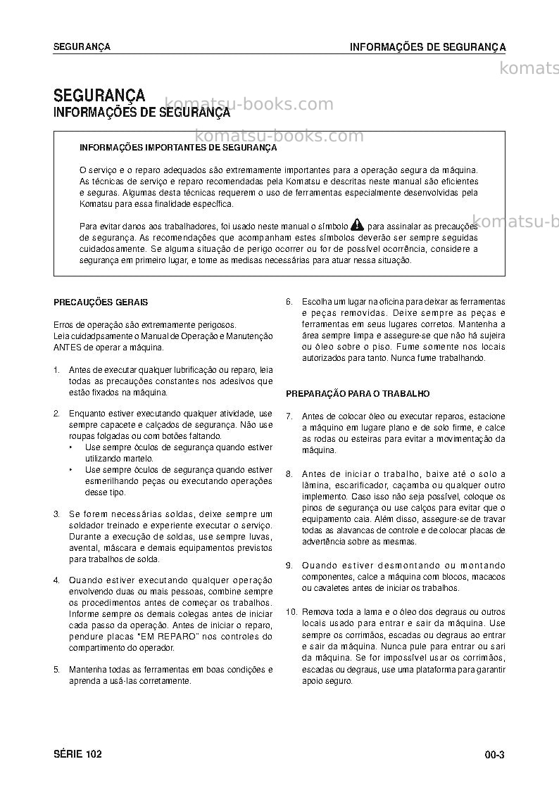 Komatsu 102 seriesbra Reparo e manutenção capa Página 7 Komatsu 102 seriesbra Reparo e manutenção capa Página 7