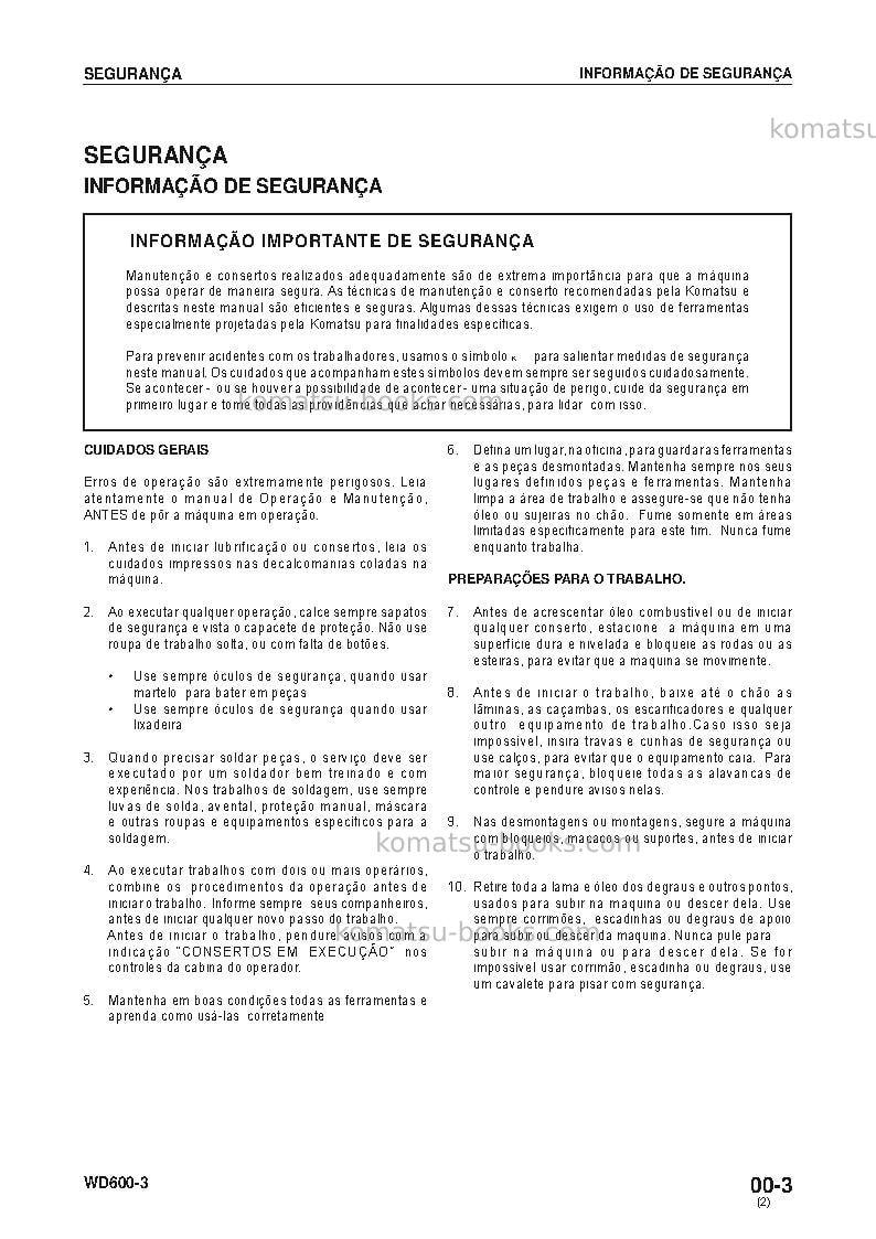 Komatsu wd600-3jpn Reparo e manutenção capa Página 7