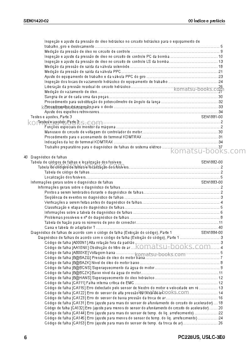 Komatsu pc228uslc-3jpn-e0 Reparo e manutenção capa Página 7 Komatsu pc228uslc-3jpn-e0 Reparo e manutenção capa Página 7