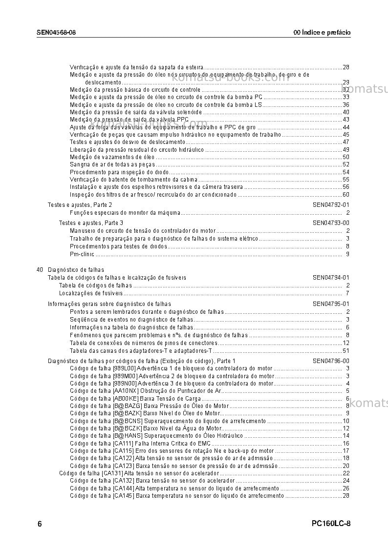 Komatsu pc160lc-8bra Reparo e manutenção capa Página 7 Komatsu pc160lc-8bra Reparo e manutenção capa Página 7