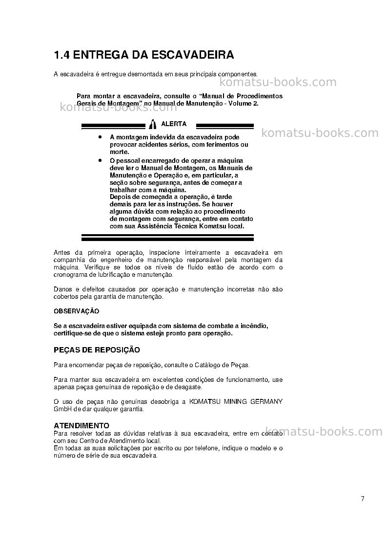 Komatsu pc5500-6deu Manual de operação capa Página 7 Komatsu pc5500-6deu Manual de operação capa Página 7