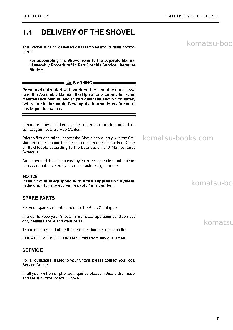 Komatsu pc3000-6deu Operation manual cover Page 7 Komatsu pc3000-6deu Operation manual cover Page 7